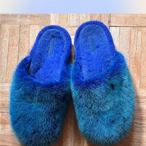 Blue Fur Slide Slippers